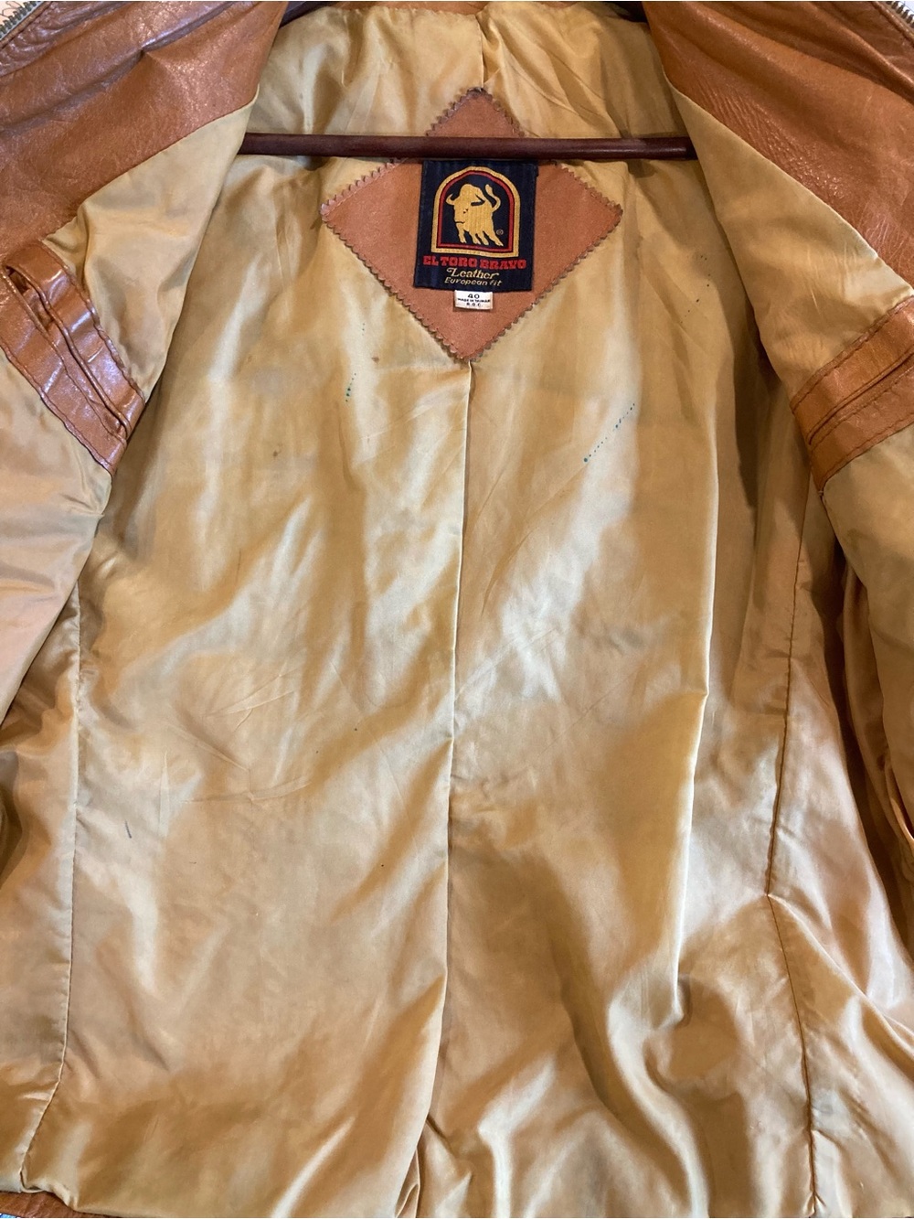 El Toro Bravo Vintage Tan Leather Jacket 40 Men’s  Woven Detail Disco Era 70/80s - Picture 3 of 16